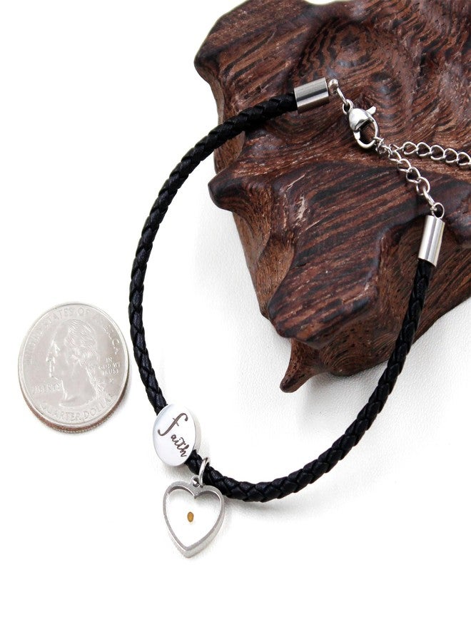 Tobestu Braided PU Leather Bracelet Braided Black Cuff Wrap Bracelets for Women Adjustable With Faith and Heart Mustard Seed Charm Y4424 (Heart Seed) - Image 4